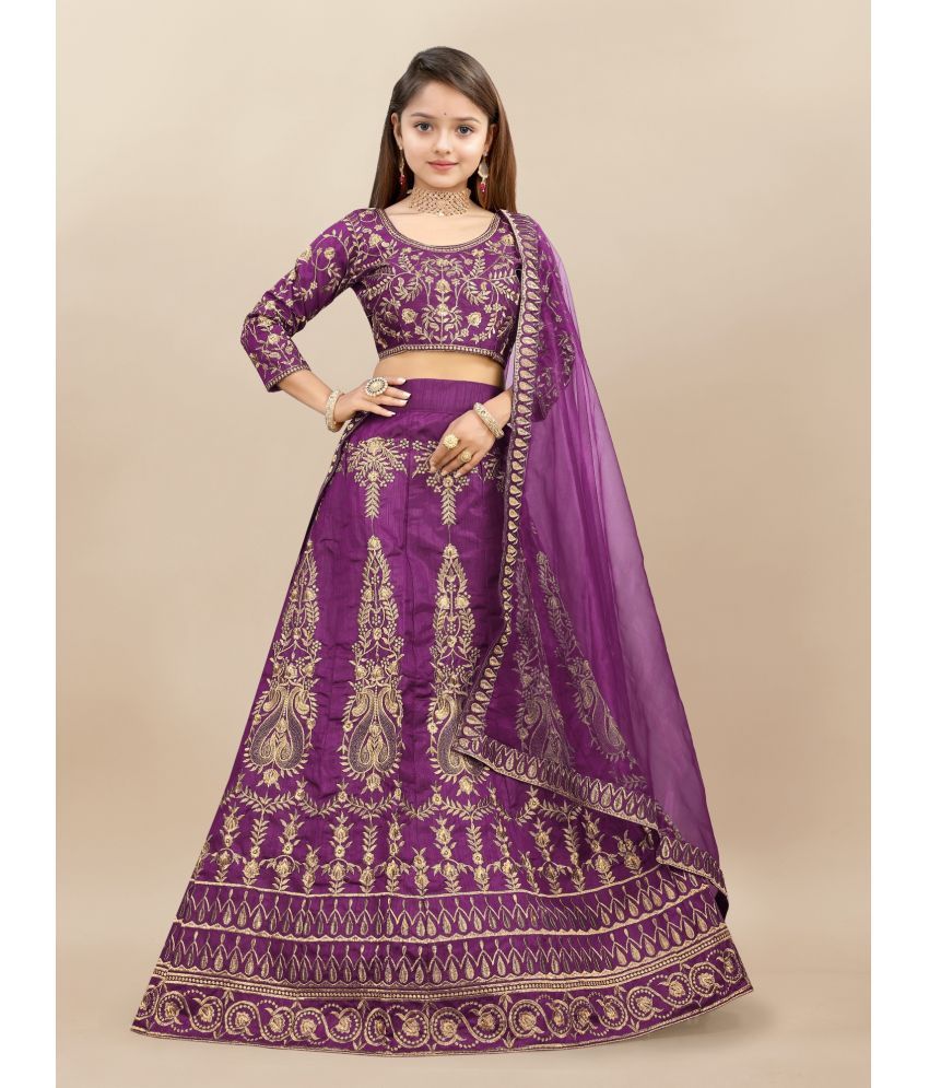     			Apnisha Silk Lehenga Choli Set For Girls ( Pack of 1 , Purple )