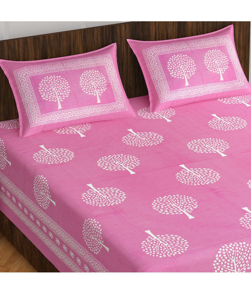     			CLOTHOLOGY Cotton Ethnic 1 Double Bedsheet with 2 Pillow Covers - Pink