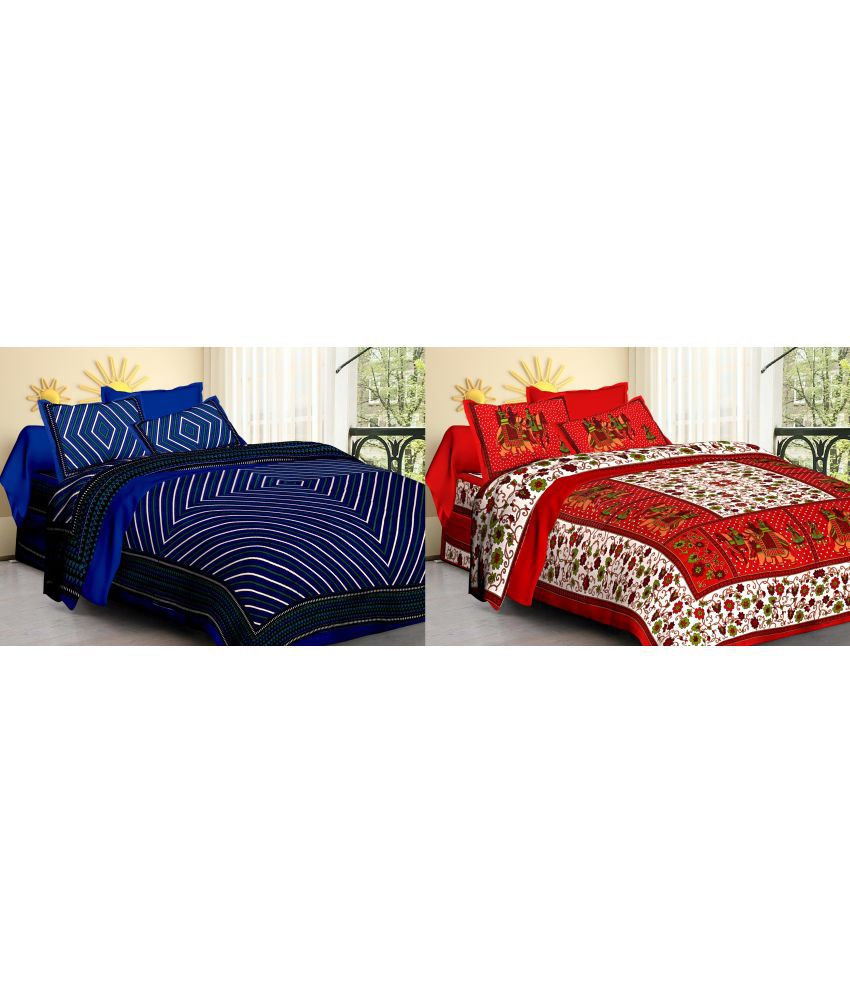     			CLOTHOLOGY Cotton Ethnic 2 Double Bedsheet with 4 Pillow Covers - maroon