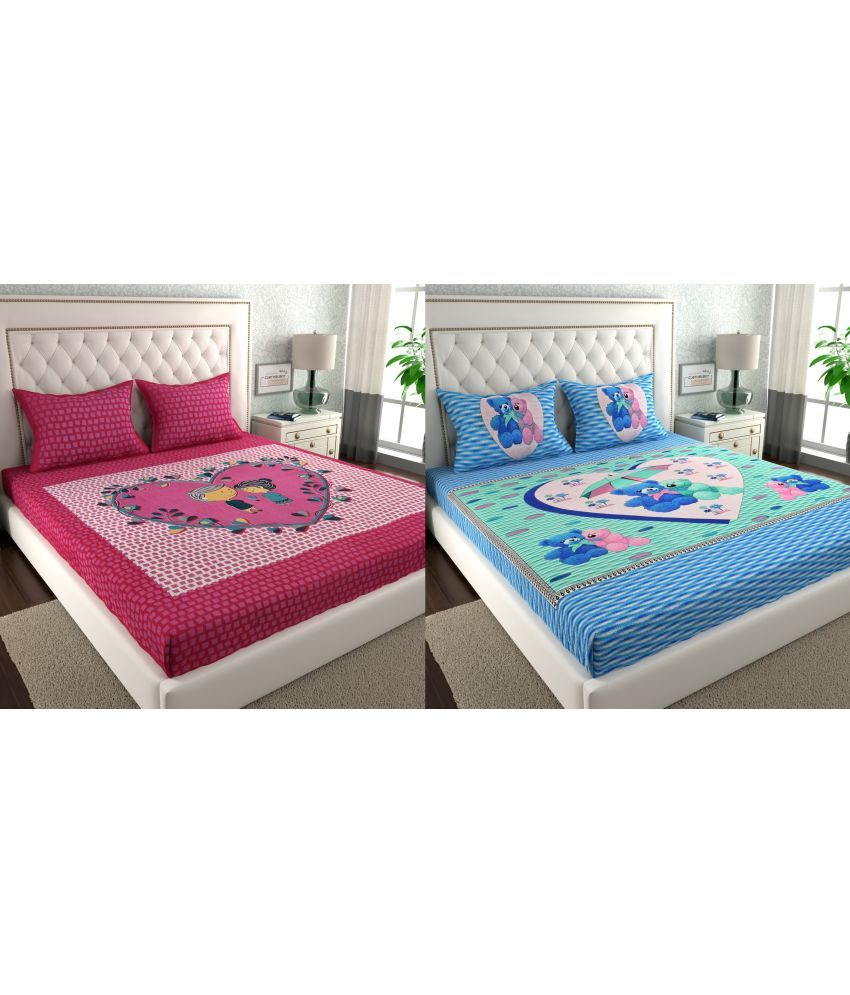     			CLOTHOLOGY Cotton Humor & Comic 2 Double Bedsheet with 4 Pillow Covers - pink