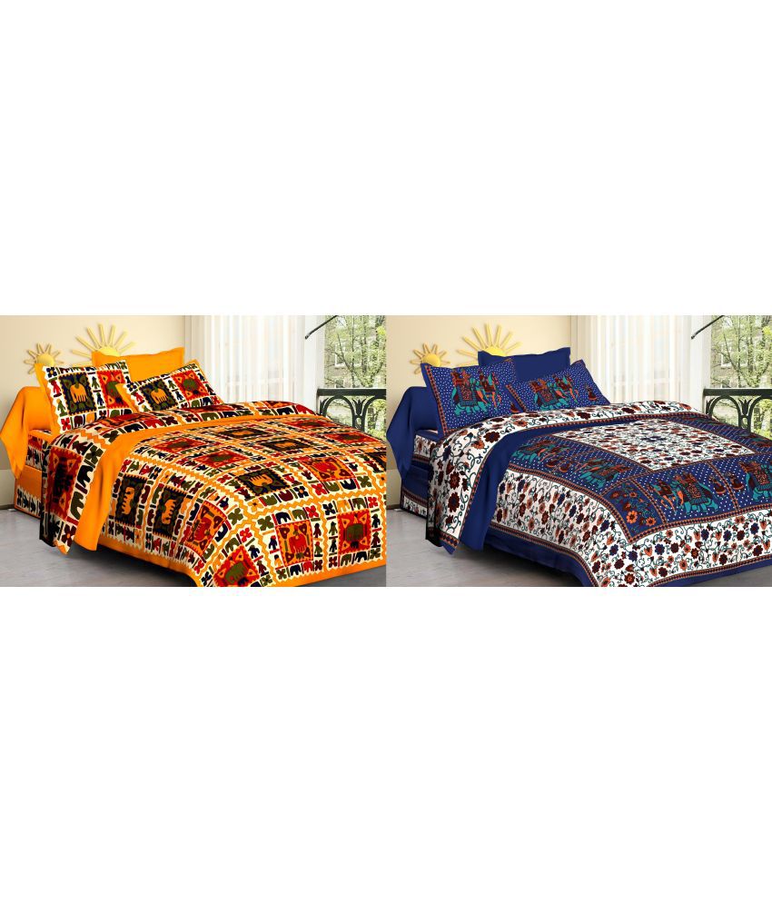     			CLOTHOLOGY Cotton animal 2 Double Bedsheet with 4 Pillow Covers - Dark Blue