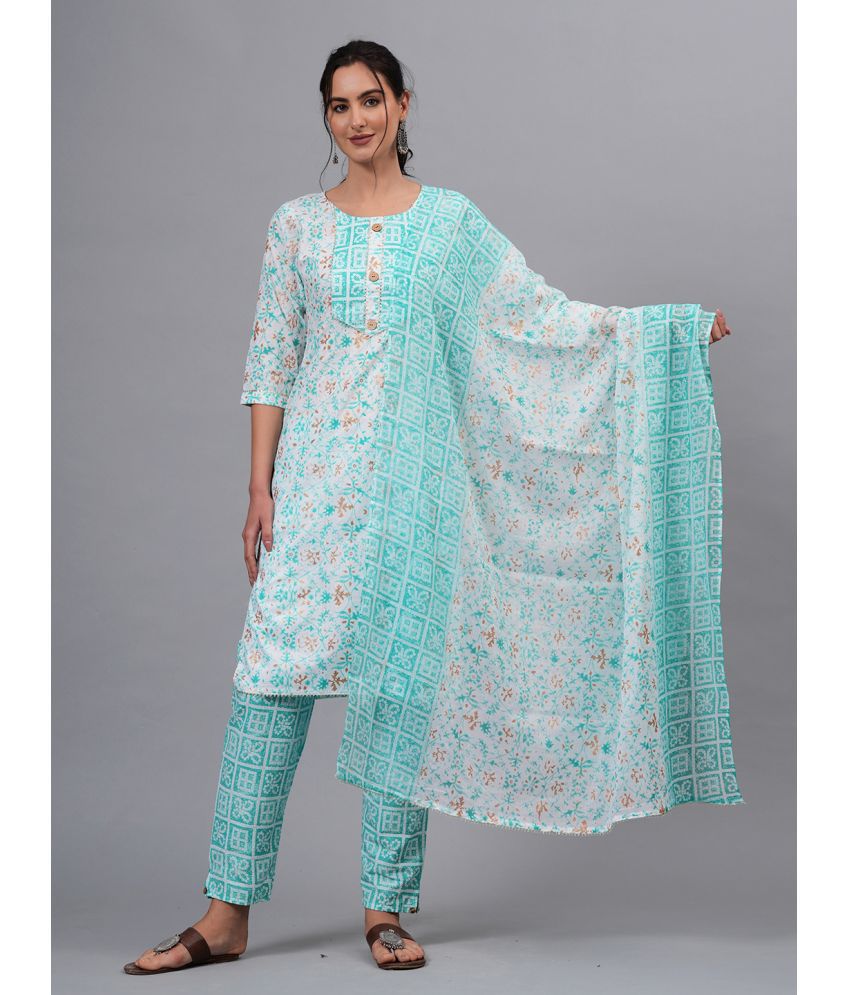     			JC4U Cotton Self Design Kurti With Pants Women's Stitched Salwar Suit - Teal ( Pack of 1 )