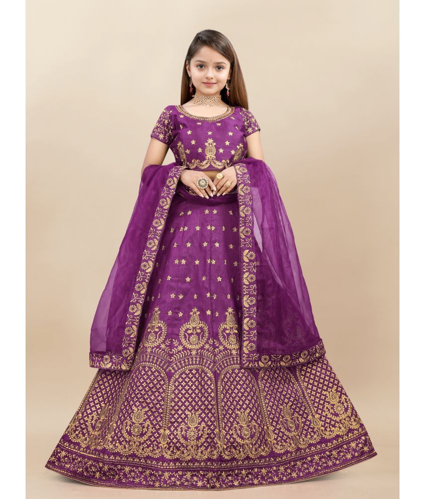     			JULEE Silk Lehenga Choli Set For Girls ( Pack of 1 , Purple )