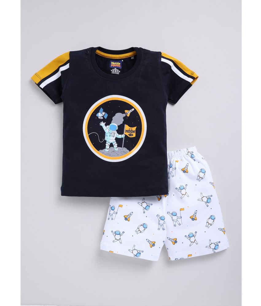    			Nottie planet Navy Blue Cotton Baby Boy Top & Shorts ( Pack of 1 )