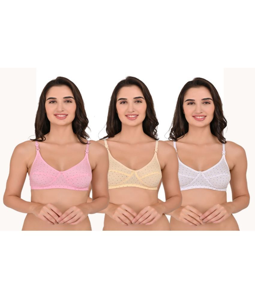     			Piylu Pack of 3 Cotton Blend Women's Everyday Bra ( Multicolor ) Pack of 3 Women Full Coverage Non Padded Bra  (Multicolor)