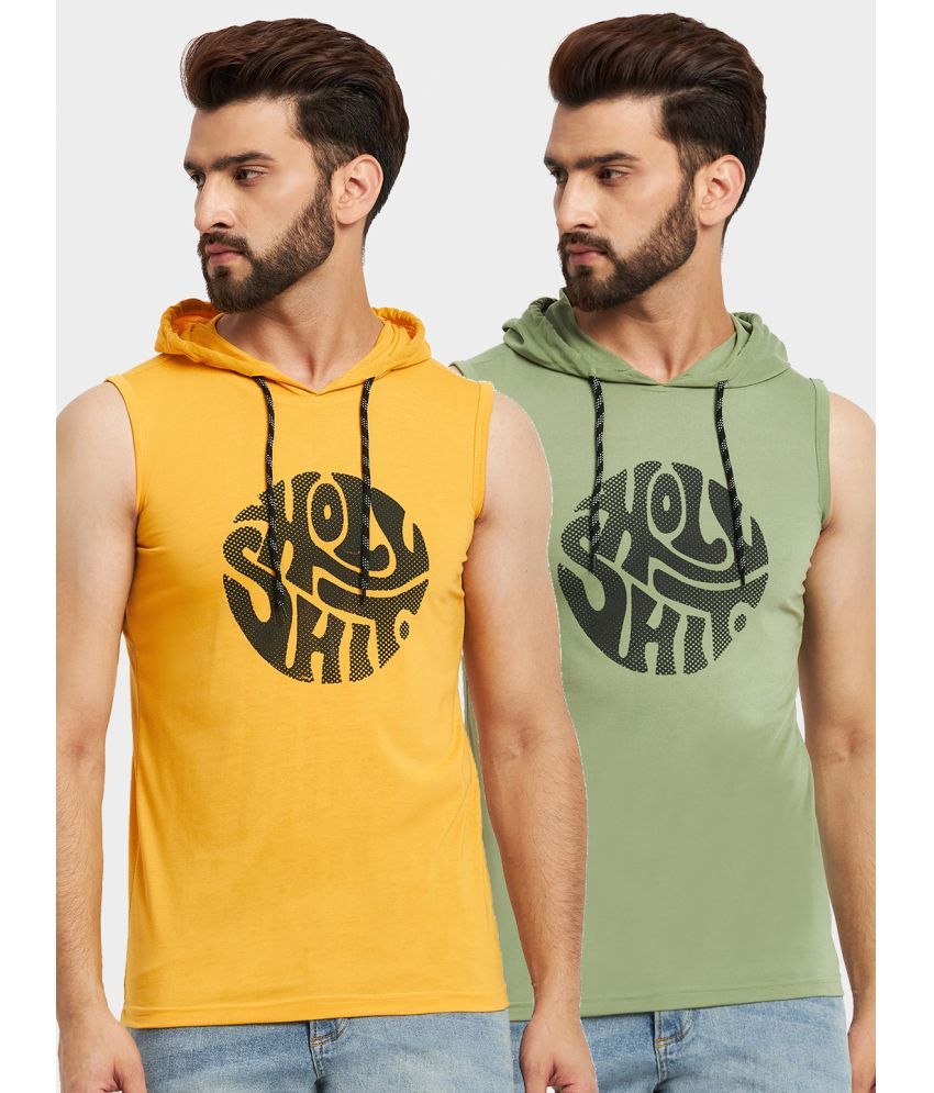     			RELANE Cotton Blend Regular Fit Printed Sleeveless Men's T-Shirt - Mustard ( Pack of 2 )