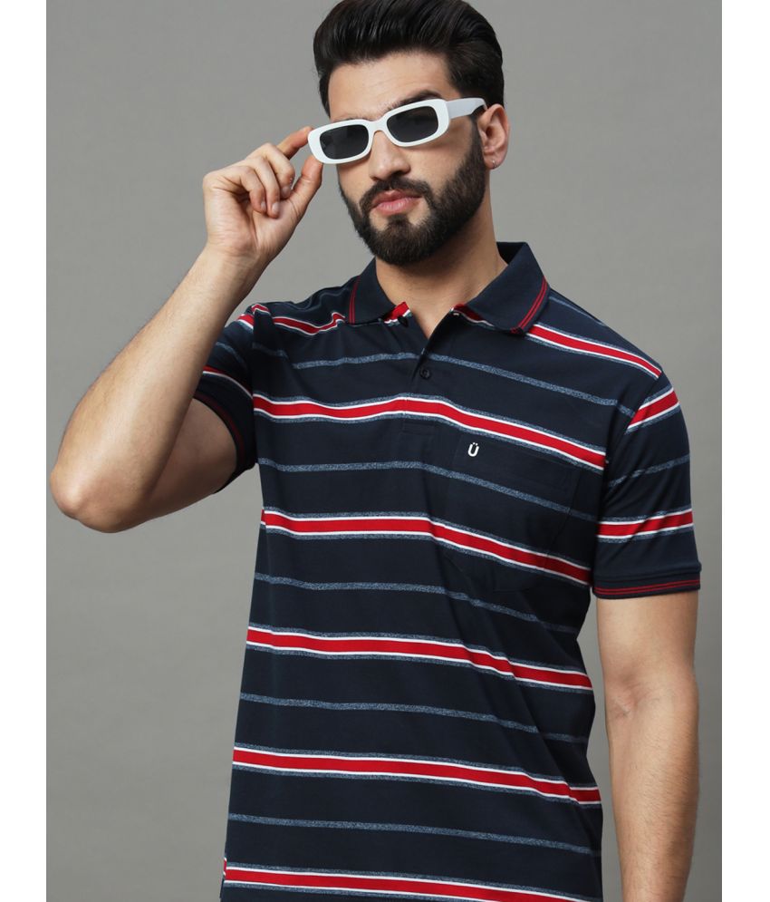     			UNIBERRY Cotton Blend Regular Fit Striped Half Sleeves Men's Polo T Shirt - Navy Blue ( Pack of 1 )