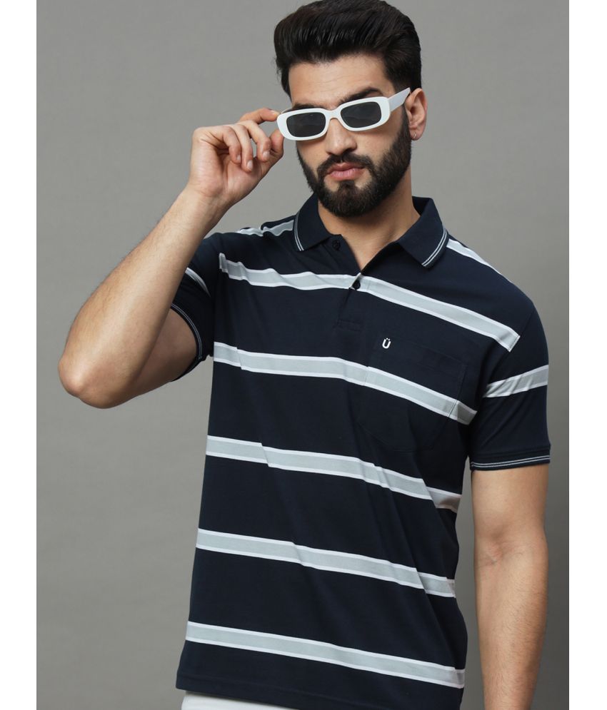     			UNIBERRY Cotton Blend Regular Fit Striped Half Sleeves Men's Polo T Shirt - Navy Blue ( Pack of 1 )
