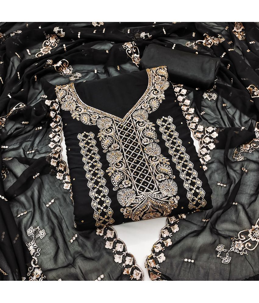     			ALSHOP Unstitched Georgette Embroidered Dress Material - Black ( Pack of 1 )