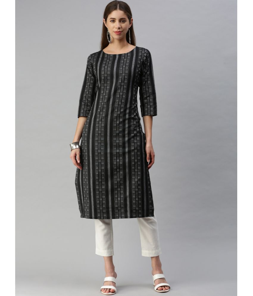     			Aarrah Cotton Blend Striped Straight Women's Kurti - Black ( Pack of 1 )