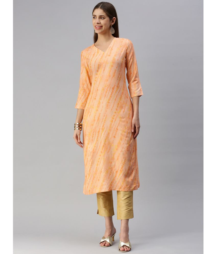     			Aarrah Rayon Dyed Straight Women's Kurti - Peach ( Pack of 1 )