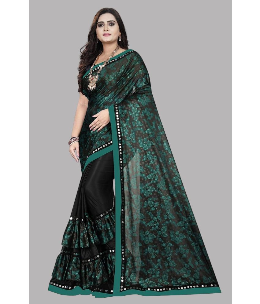     			Aika Lycra Printed Saree With Blouse Piece - Green ( Pack of 1 )
