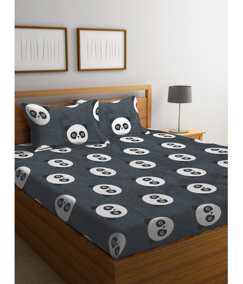     			FABINALIV Poly Cotton Animal 1 Double Bedsheet with 2 Pillow Covers - Grey