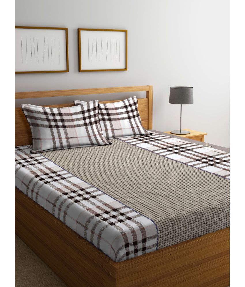    			FABINALIV Poly Cotton Big Checks 1 Double Bedsheet with 2 Pillow Covers - Brown