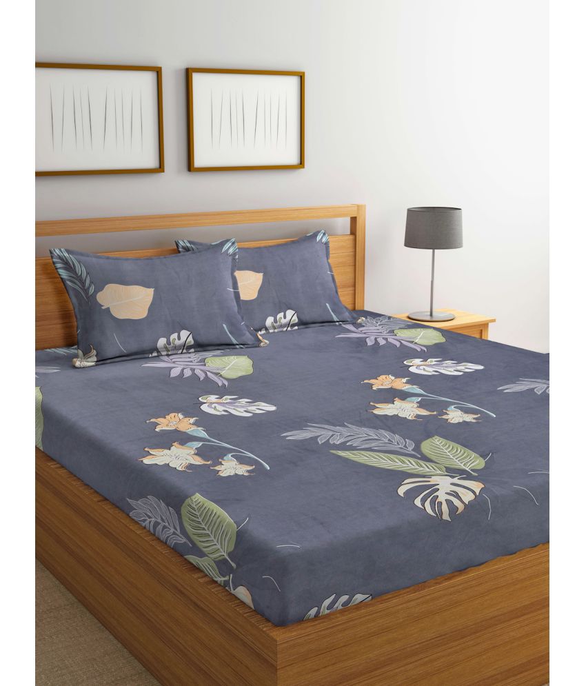     			FABINALIV Poly Cotton Floral 1 Double Bedsheet with 2 Pillow Covers - Grey