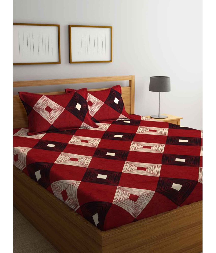     			FABINALIV Poly Cotton Geometric 1 Double Bedsheet with 2 Pillow Covers - Maroon
