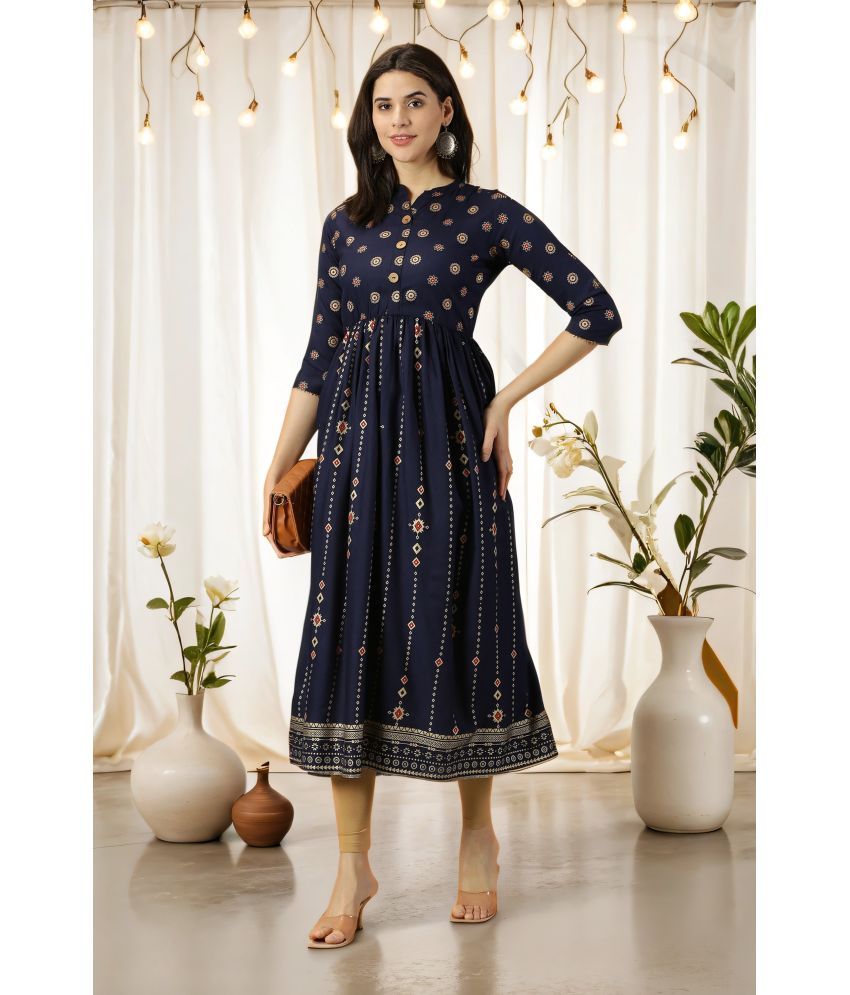     			Fulera Rayon Printed Anarkali Women's Kurti - Blue ( Pack of 1 )