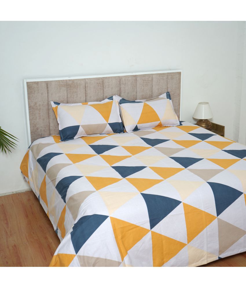     			Glaxomas Poly Cotton Geometric 1 Double King Size Bedsheet with 2 Pillow Covers - White