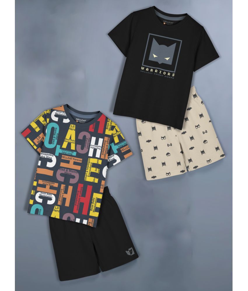     			HELLCAT Black Cotton Blend Baby Boy T-Shirt & Shorts ( Pack of 2 )