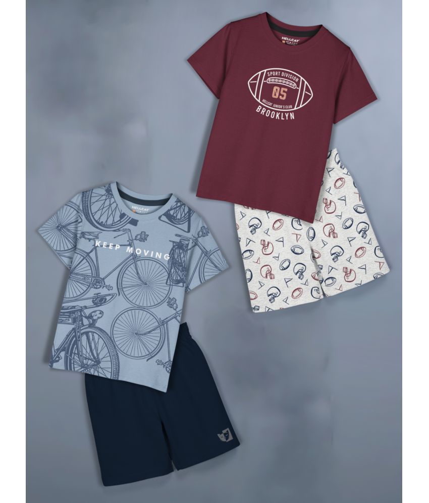     			HELLCAT Blue Cotton Blend Baby Boy T-Shirt & Shorts ( Pack of 2 )