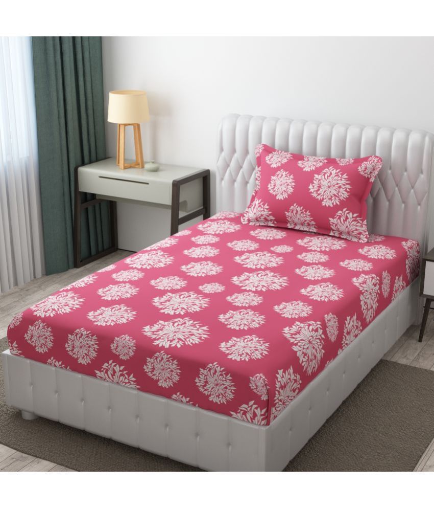     			HIDECOR Microfiber Floral 1 Single Bedsheet with 1 Pillow Cover - Pink