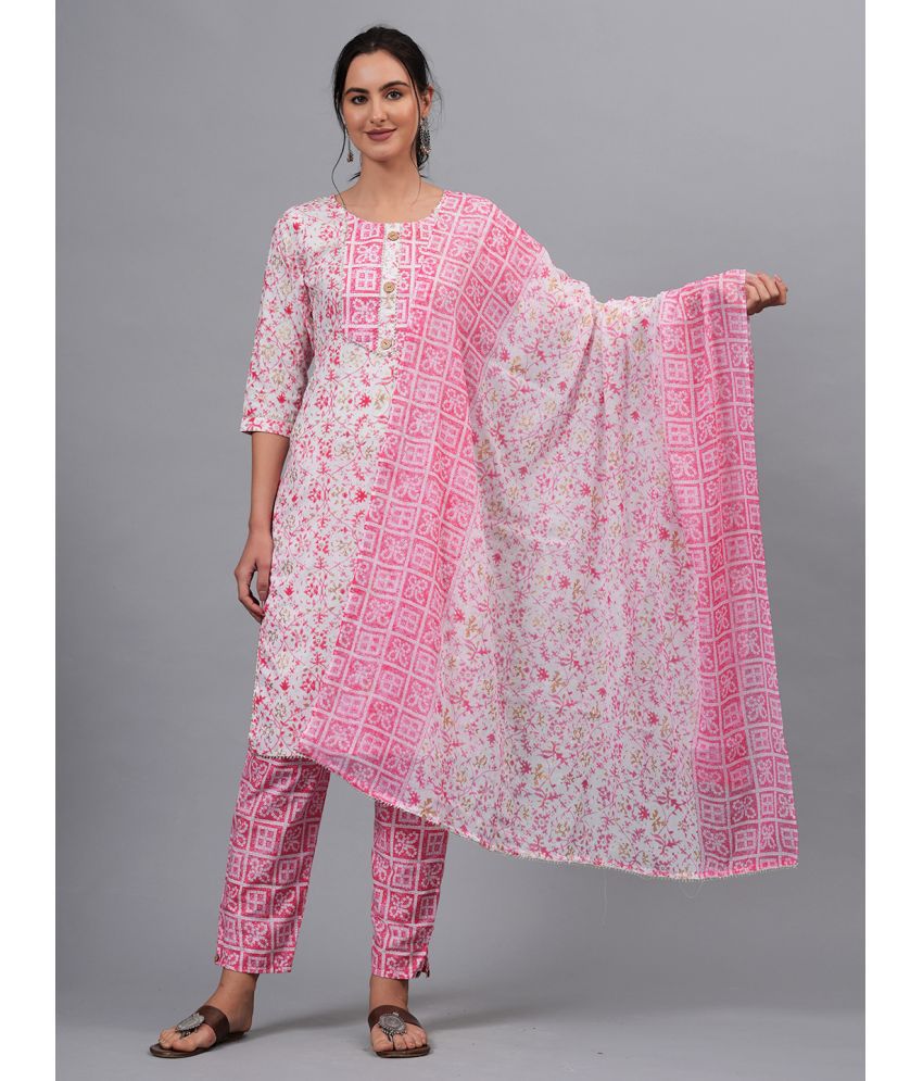     			HIGHLIGHT FASHION EXPORT Cotton Self Design Kurti With Pants Women's Stitched Salwar Suit - Pink ( Pack of 1 )