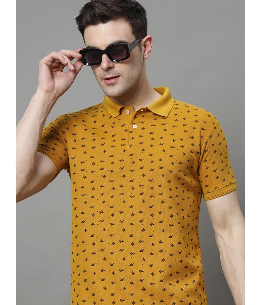     			Hushbucks Pack of 1 Cotton Blend Regular Fit Printed Half Sleeves Men's Polo T Shirt ( Mustard )