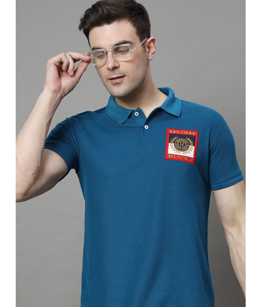     			Hushbucks Cotton Blend Regular Fit Embroidered Half Sleeves Men's Polo T Shirt - Teal Blue ( Pack of 1 )