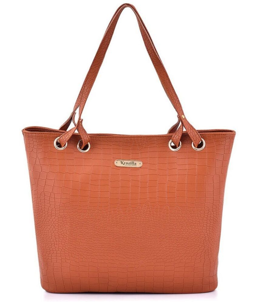     			Krozilla Tan PU Tote Bag