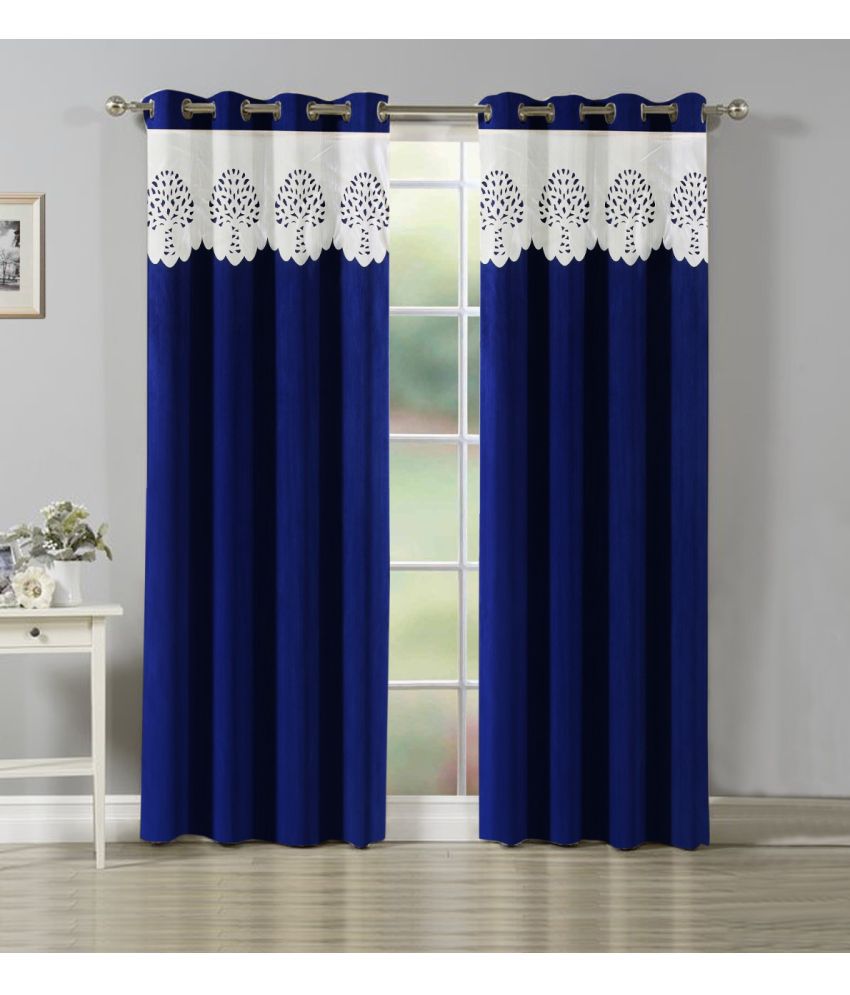     			La Elite Solid Semi-Transparent Eyelet Curtain 5 ft ( Pack of 2 ) - Blue