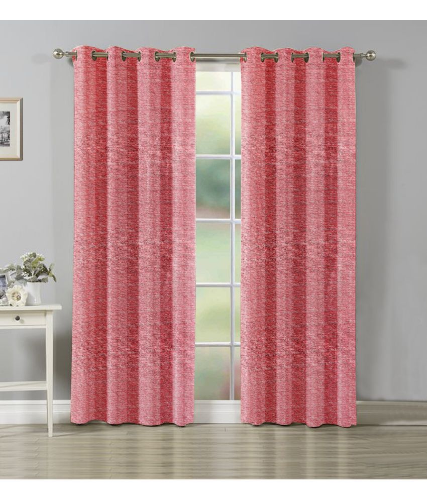     			La Elite Textured Room Darkening Eyelet Curtain 7 ft ( Pack of 2 ) - Pink