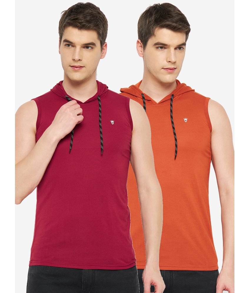     			RELANE Cotton Blend Regular Fit Solid Sleeveless Men's T-Shirt - Burgundy ( Pack of 2 )
