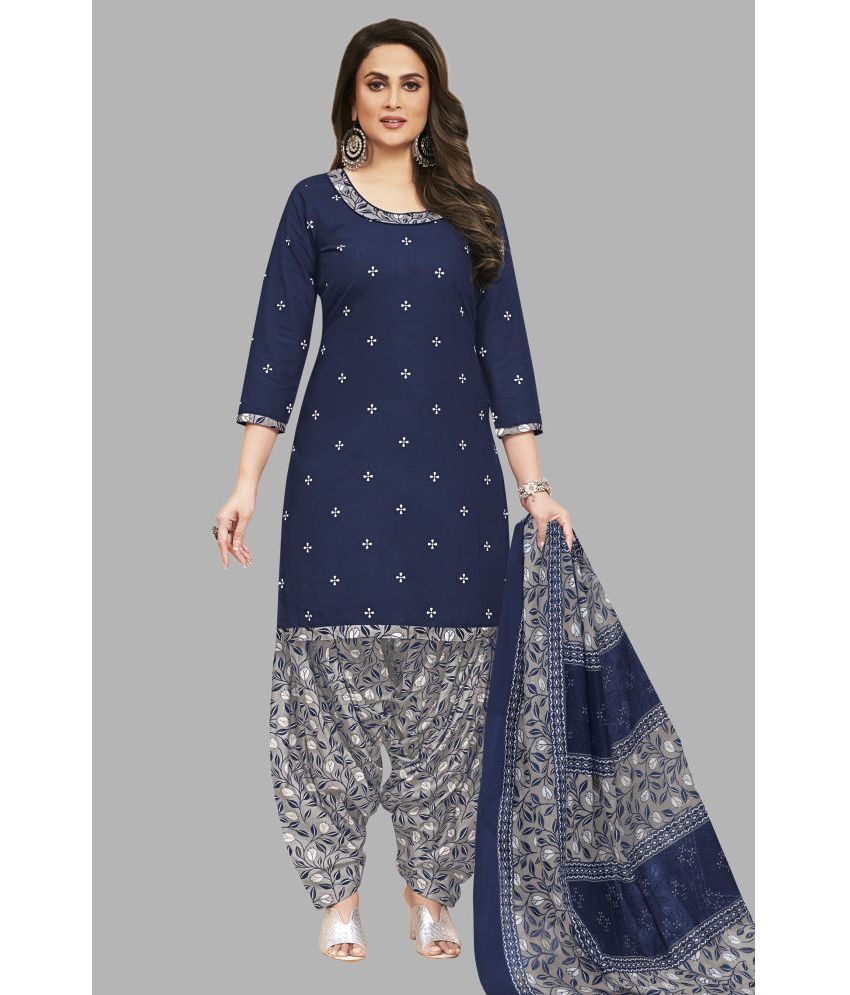     			SIMMU Cotton Printed Kurti With Patiala Women's Stitched Salwar Suit - Navy ( Pack of 1 )