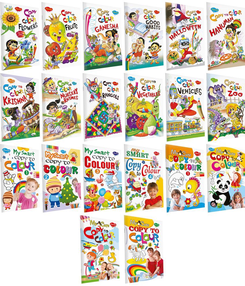     			Sawan Present Set Of 20 Books | Colouring Books For Kids | Copy To Colour Flowers, Fruits, Ganesha, Good Habits, Hallowee, Hanuman ,Krishna, Nursery Rhymes, Rangoli, Vegetables.