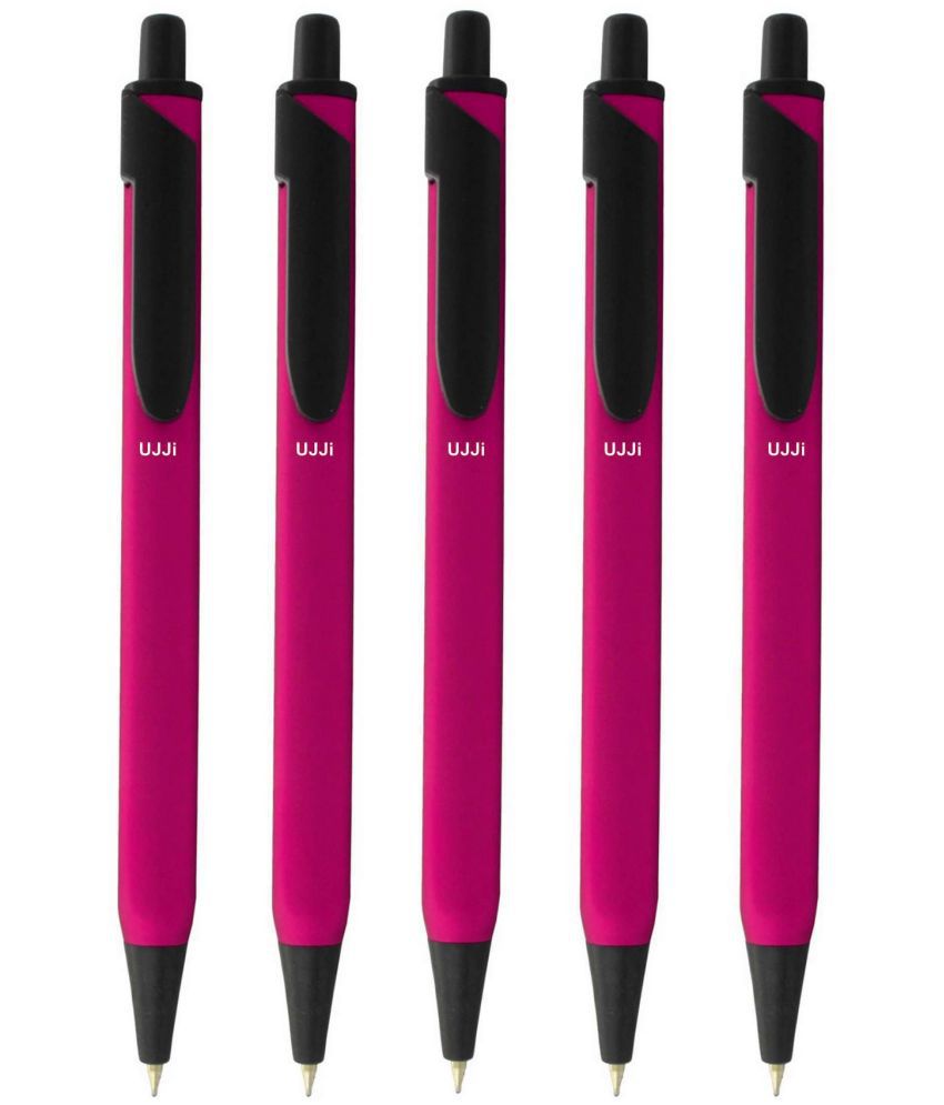     			UJJi Click Pen in Matte Finish Pink Colour Pack of 5pcs (Blue Ink) Ball Pen