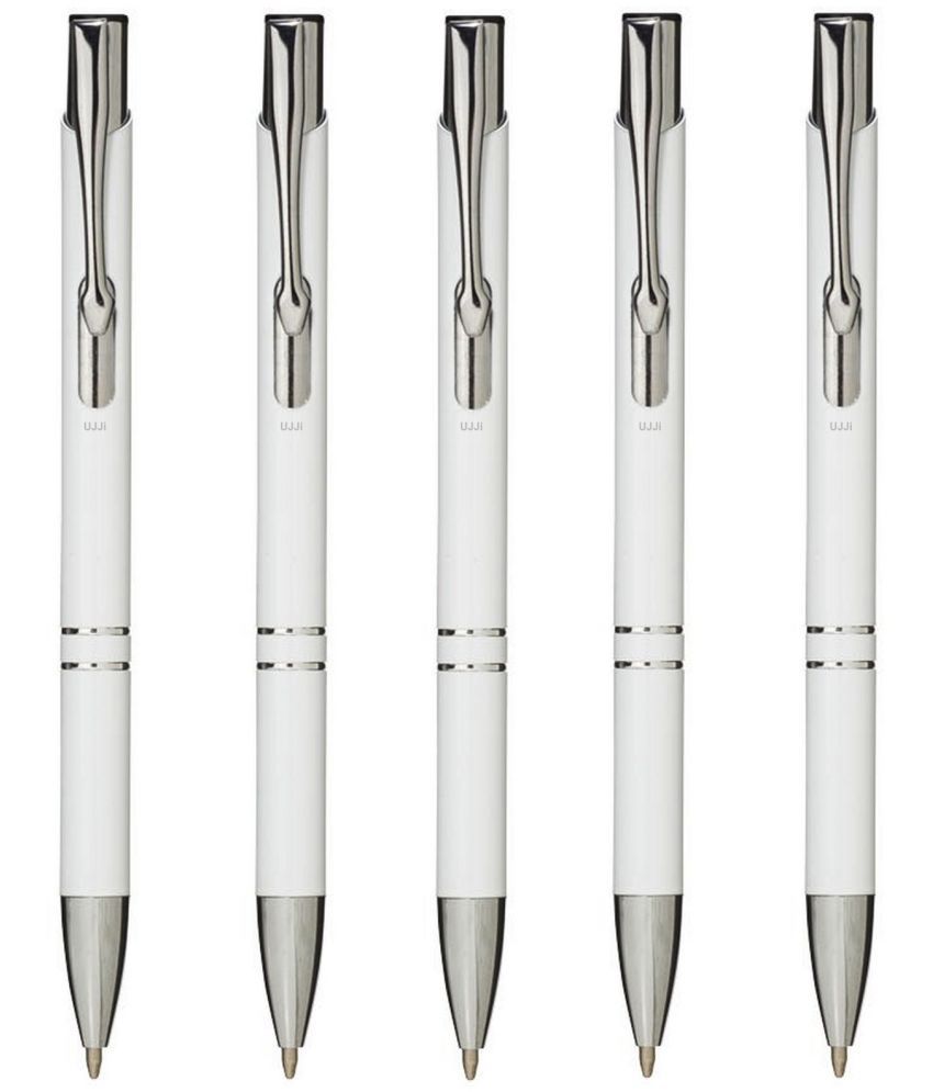     			UJJi Gloss White Color Retractable Pack of 5pcs (Blue Ink) Ball Pen
