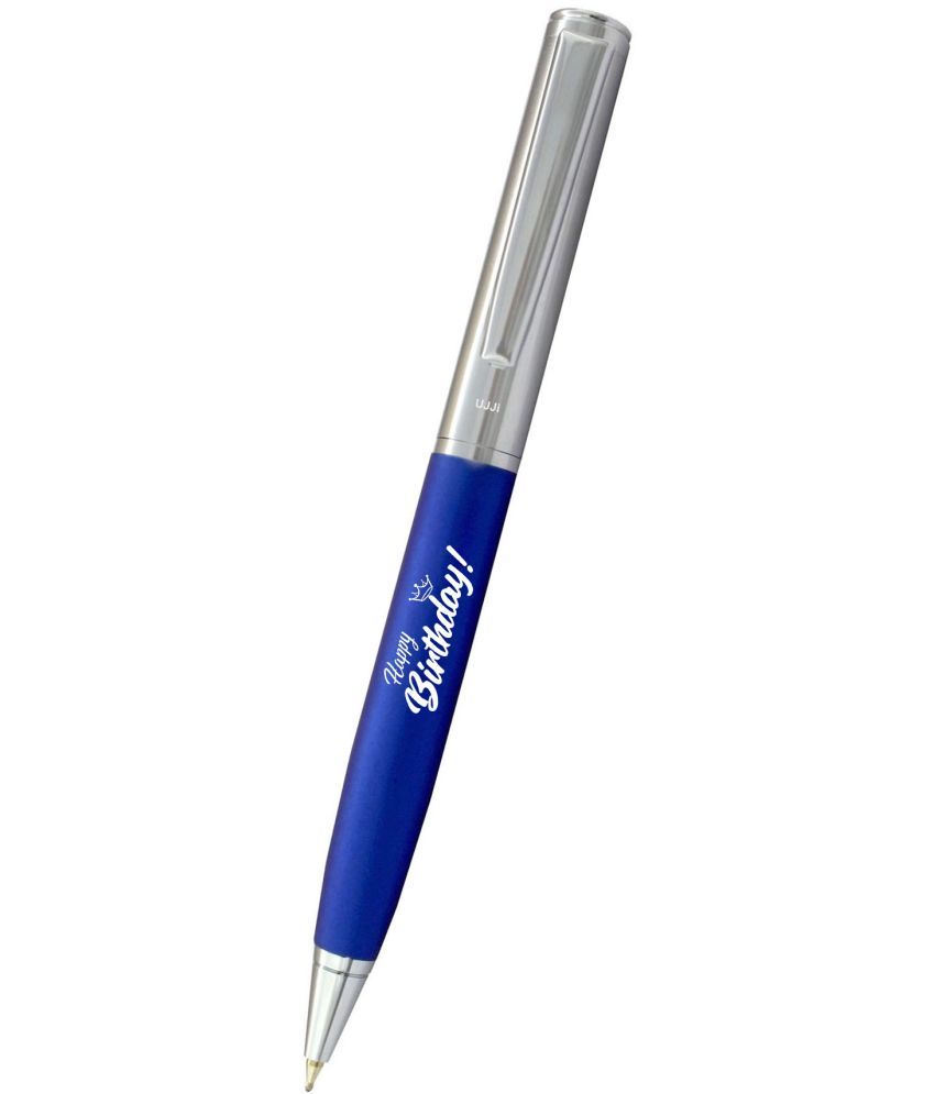     			UJJi Happy Birthday Engraved Matte Blue with Chrome Clip (Blue Ink) Ball Pen