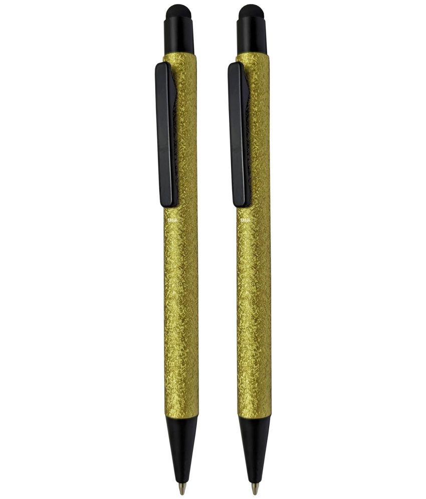     			UJJi Textured Golden Color Retractable Pen Comes with Stylus Pack of 2pcs (Blue Ink) Ball Pen