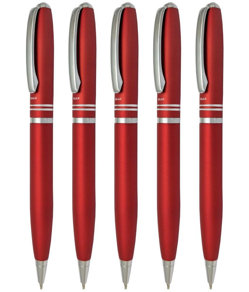     			UJJi Two Ring Matte Red Color Twist On & Off Pack of 5pcs (Blue Ink) Ball Pen