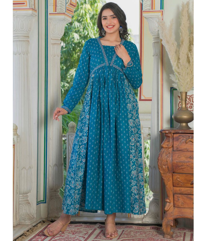     			Vbuyz Cotton Printed Anarkali Women's Kurti - Blue ( Pack of 1 )