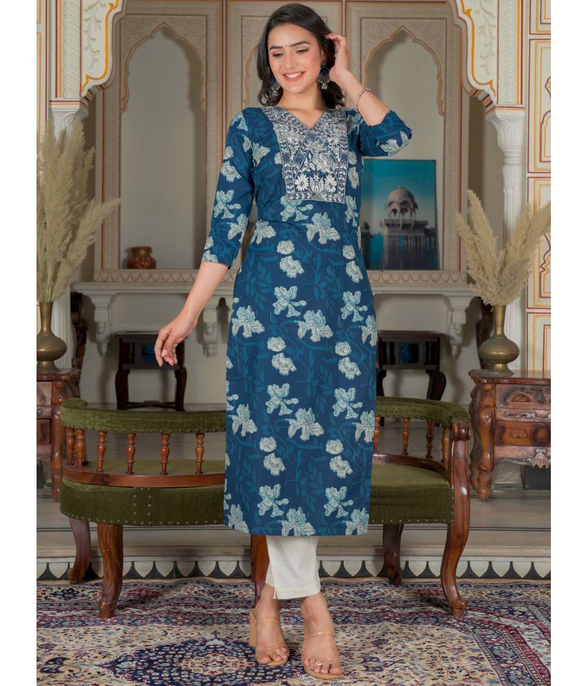     			Vbuyz Cotton Printed Straight Women's Kurti - Navy Blue ( Pack of 1 )