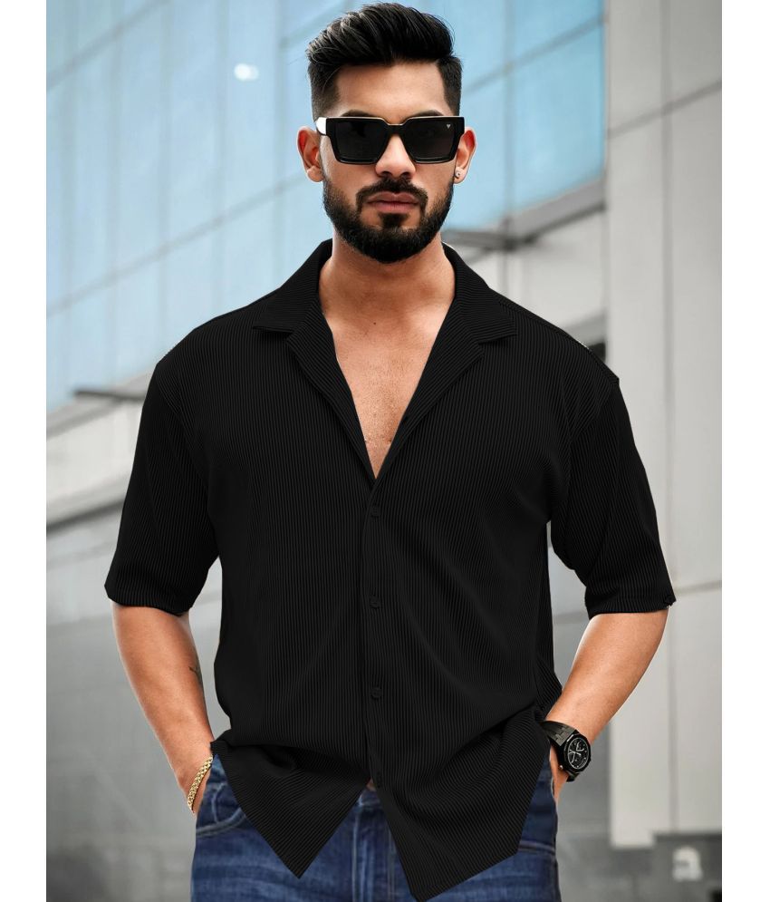     			clafoutis Polyester Regular Fit Self Design Half Sleeves Men's Casual Shirt - Black ( Pack of 1 )