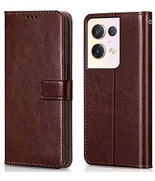 ClickAway Brown Flip Cover Artificial Leather Compatible For Oppo Reno 8T 5G ( Pack of 1 )