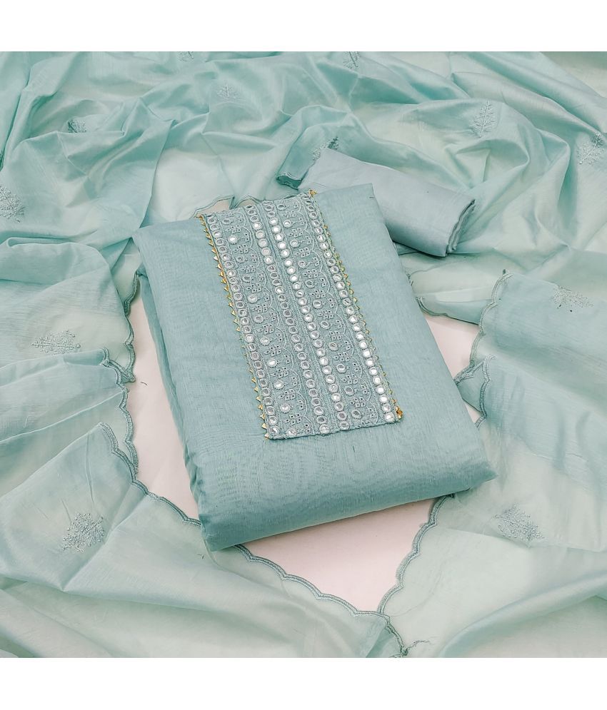     			Apnisha Unstitched Cotton Blend Embroidered Dress Material - Light Blue ( Pack of 1 )