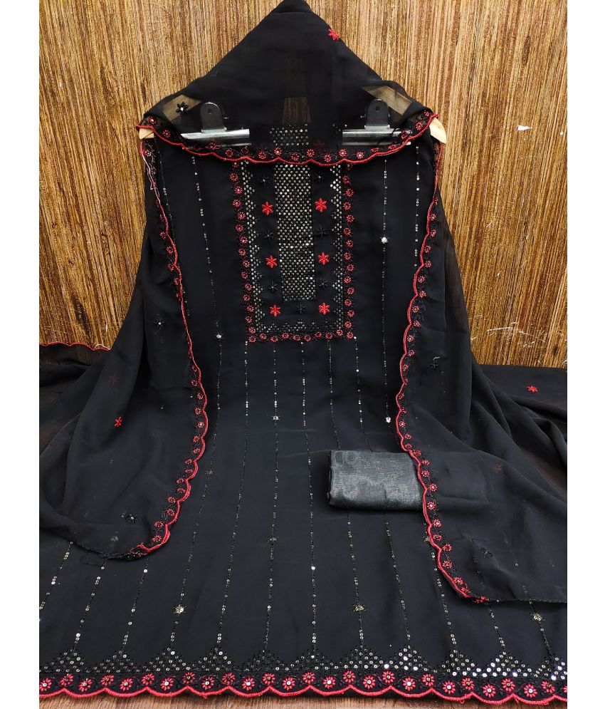     			Apnisha Unstitched Georgette Embellished Dress Material - Black ( Pack of 1 )