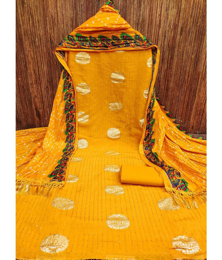     			Apnisha Unstitched Jacquard Embellished Dress Material - Yellow ( Pack of 1 )