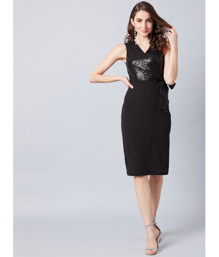     			Athena Polyester Self Design Knee Length Women's Wrap Dress - Black ( Pack of 1 )