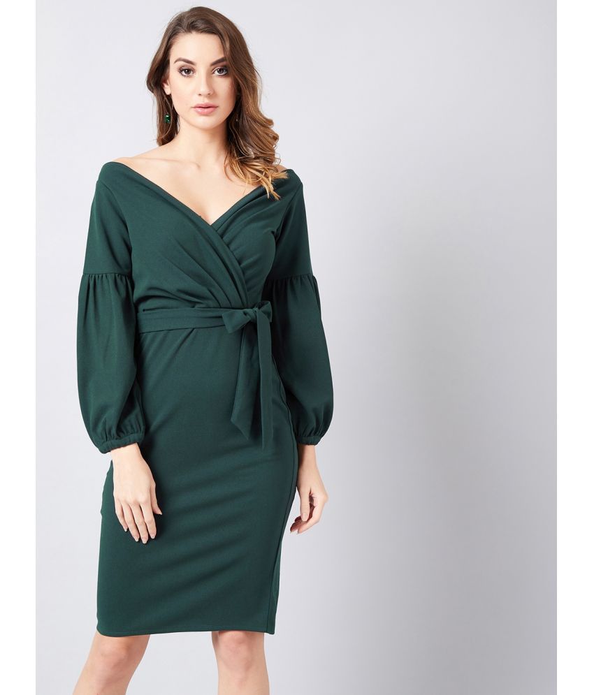     			Athena Polyester Solid Knee Length Women's Wrap Dress - Green ( Pack of 1 )