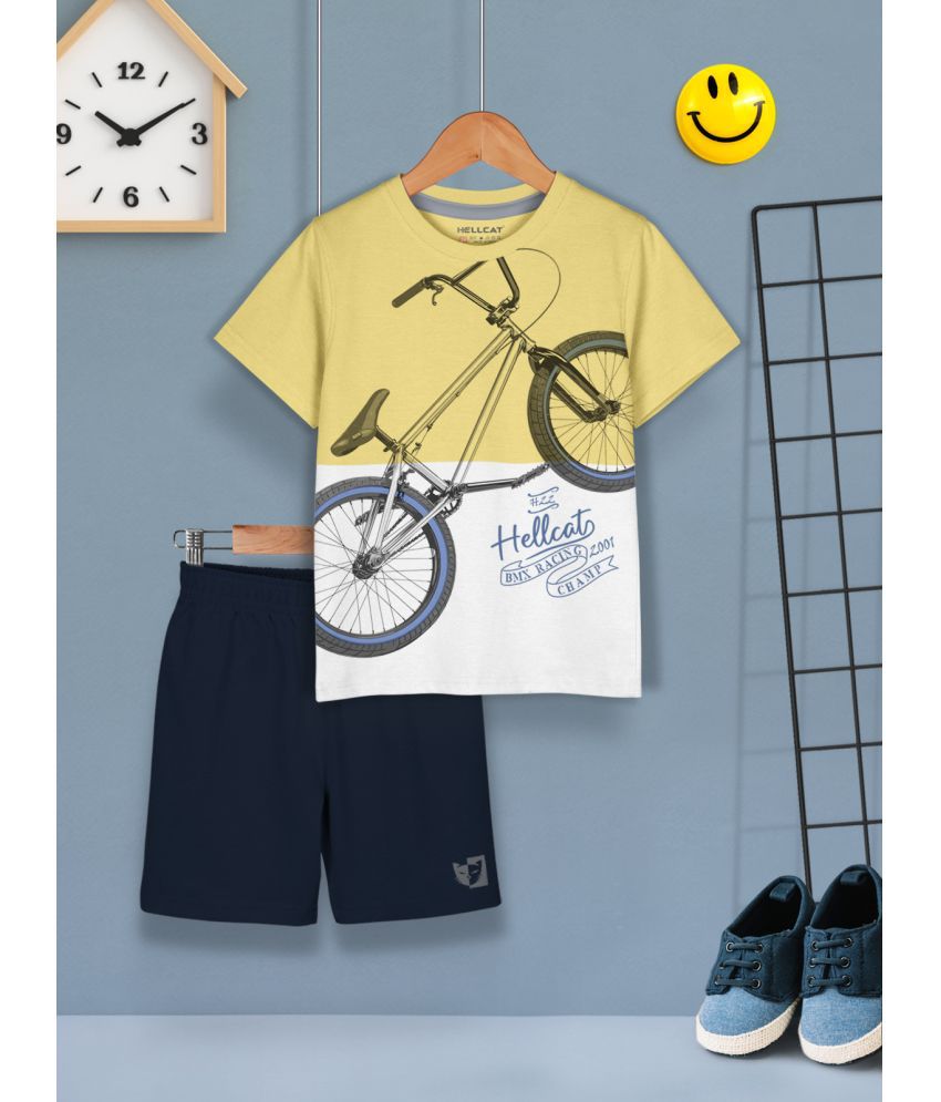     			HELLCAT Mustard Cotton Blend Baby Boy T-Shirt & Shorts ( Pack of 1 )