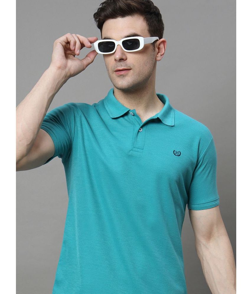     			Hushbucks Cotton Blend Regular Fit Solid Half Sleeves Men's Polo T Shirt - Sea Green ( Pack of 1 )